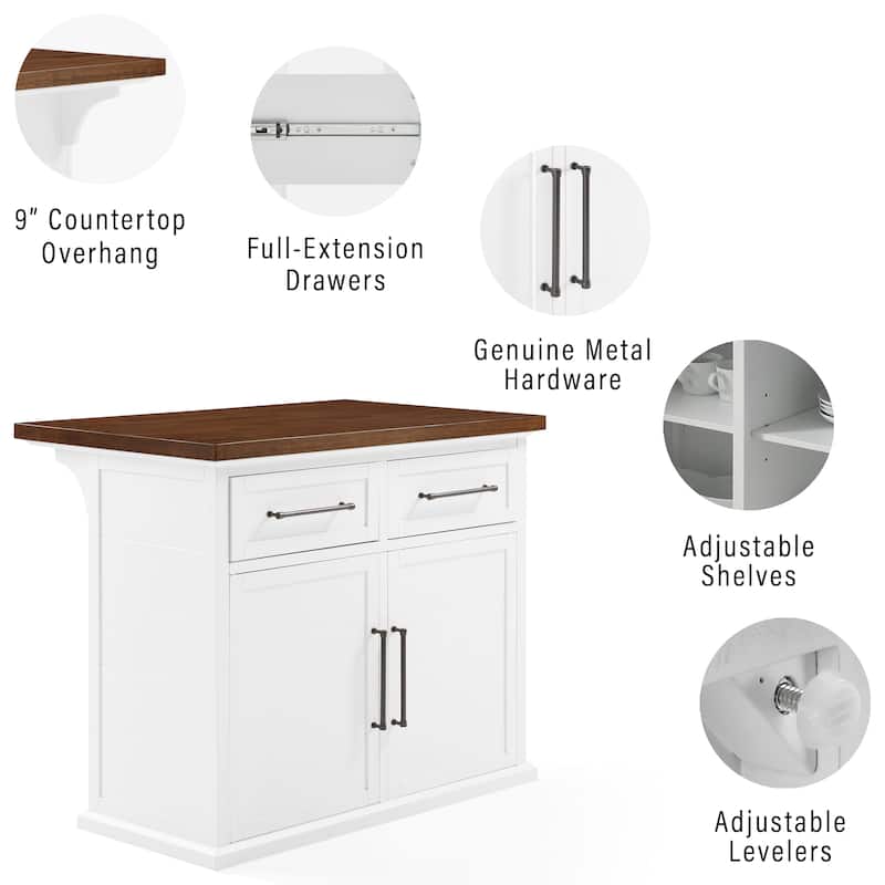 Crosley Bartlett Wood Top Kitchen Island W/Uph Square Stools - 50"d x 42"w x 36"h