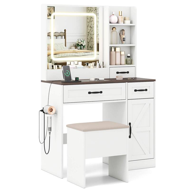 Costway Vanity Desk with Mirror & Power Outlets Dressing Table with 3 - See Details - as pic shows