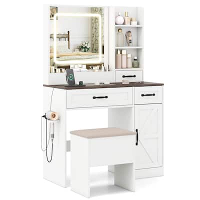 Costway Vanity Desk with Mirror & Power Outlets Dressing Table with 3 - See Details