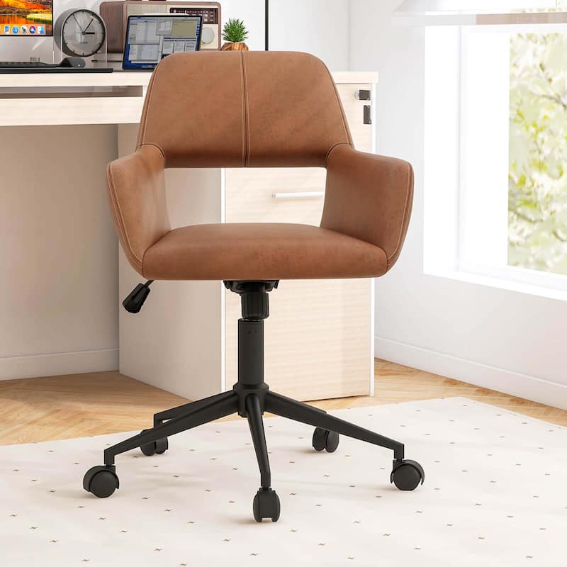 Costway Leathaire Home Office Chair with Ergonomic Backrest Padded - 22.5" x 22.5" x 30.5"-34.5" (L x W x H)