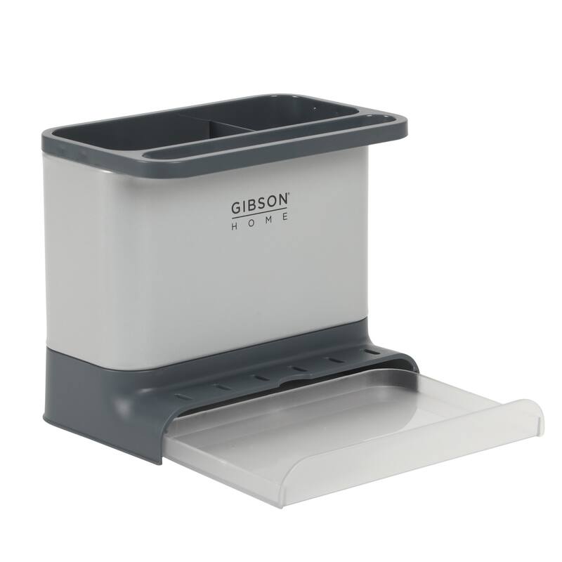 Gibson Home Ledgebrook Sink Caddy - Kitchen Organizer with Metal Panel, Sponge Holder, and Drain Board for Countertop Storage.
