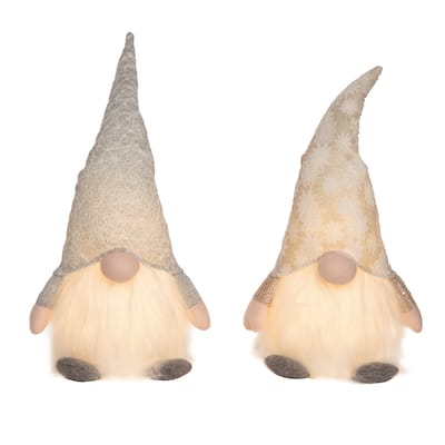 Transpac Plush Light Up Winter Wonderland Gnome Set of 2 Christmas Home Decorations