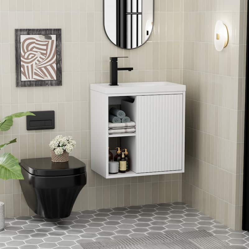 Single-Door Vertical Stripe Wall Cabinet with Integrated Basin
