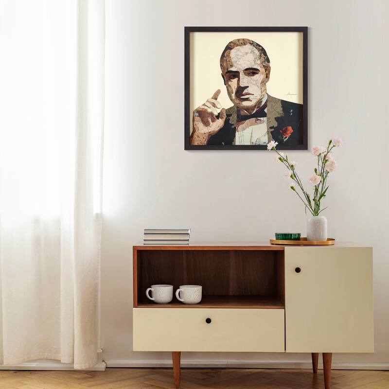 Empire Art "Godfather" Alex Zeng's dimensional collage, under glass & a black shadow box frame
