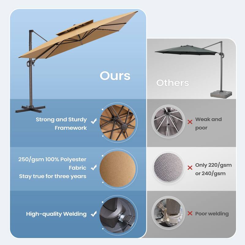 Outdoor 10FT Square Adjustable Offset Cantilever Patio Umbrella