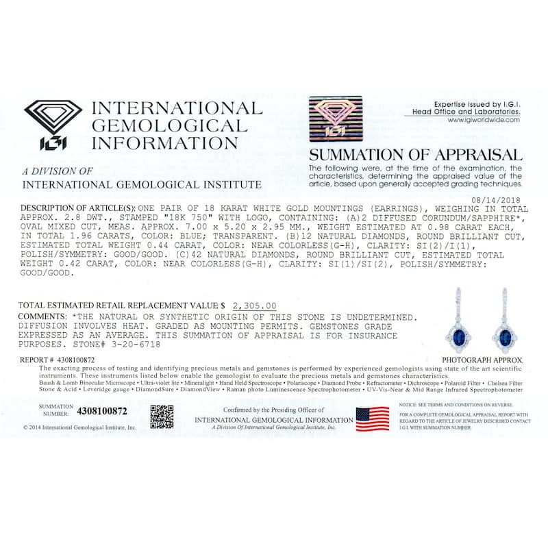 Auriya Vintage Inspired 2ct Blue Sapphire Oval and 7/8ct Diamond Halo Dangle Earrings 18k Gold