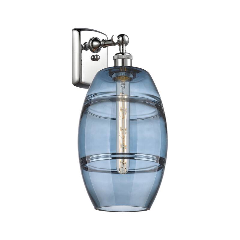 Innovations Lighting 516-1W-11-8 Vaz Sconce Vaz 11" Tall Wall Sconce - Polished Chrome / Princess Blue