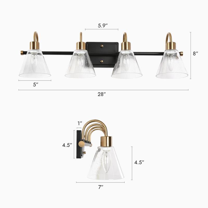 Modern Transitional 4-light Bathroom Vanity Light Black Gold LED Dimmable Wall Sconce