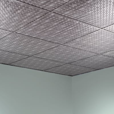 FASÄDE Diamond Plate Revealed Edge Decorative Vinyl 2ft x 2ft Lay in Ceiling Panel in Crosshatch Silver (5 Pack)
