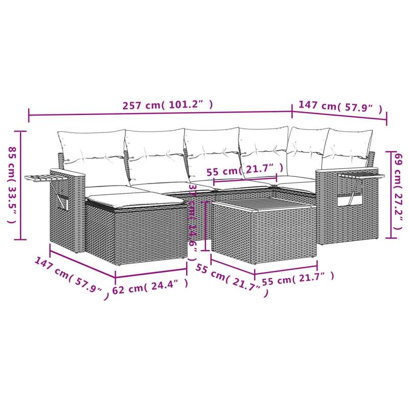vidaXL Patio Sofa Set with Cushions Outdoor Conversation Furniture Poly Rattan