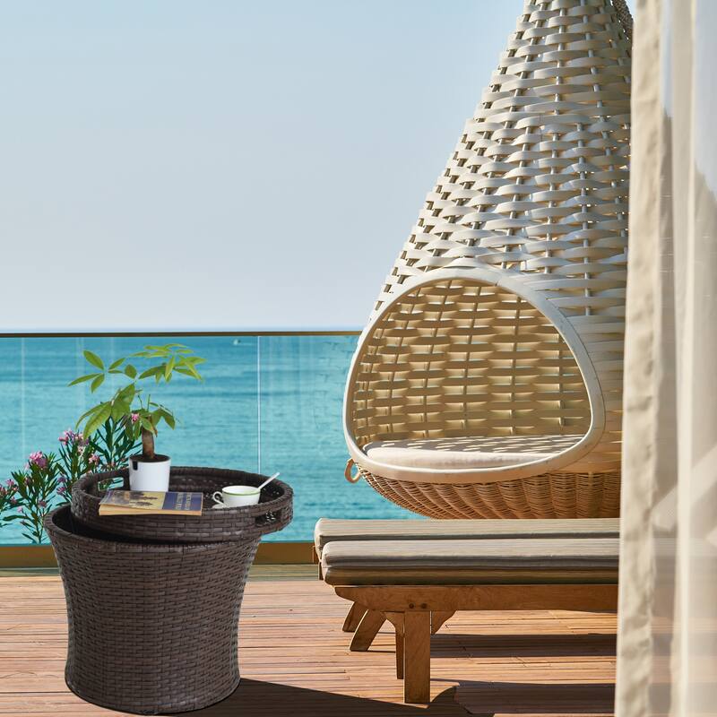 20 Inch Wide Patio Accent Side Table with Storage