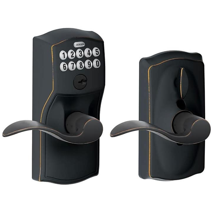 Schlage Camelot Keypad Entry with Flex-Lock Door Lever Set with Accent - Aged Bronze