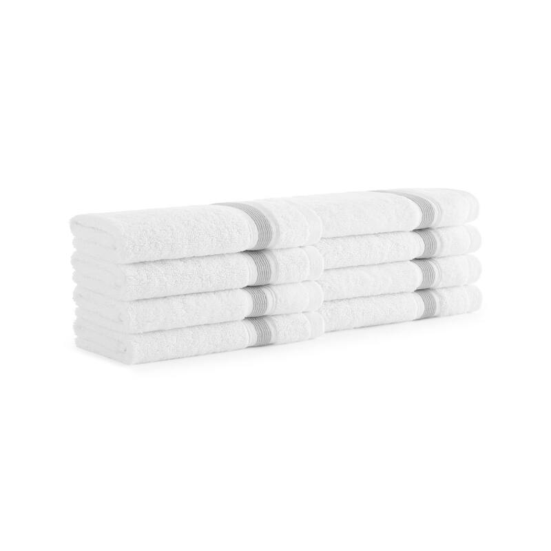 Aston & Arden Aegean Recycled Striped Towel Collection - Washcloth - Set of 8 - Light Gray