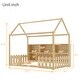 preview thumbnail 12 of 34, Kids Twin Floor Bed with Roof Frame and LED Light, Wooden House Bed with Bookshelf Storage and Guardrails