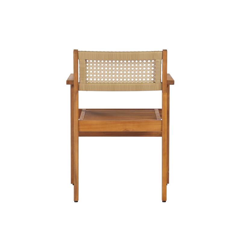 Christopher Knight Home - Modern Outdoor & Indoor Acacia Wood Dining Chairs Set with Wicker Backrest and Armrests