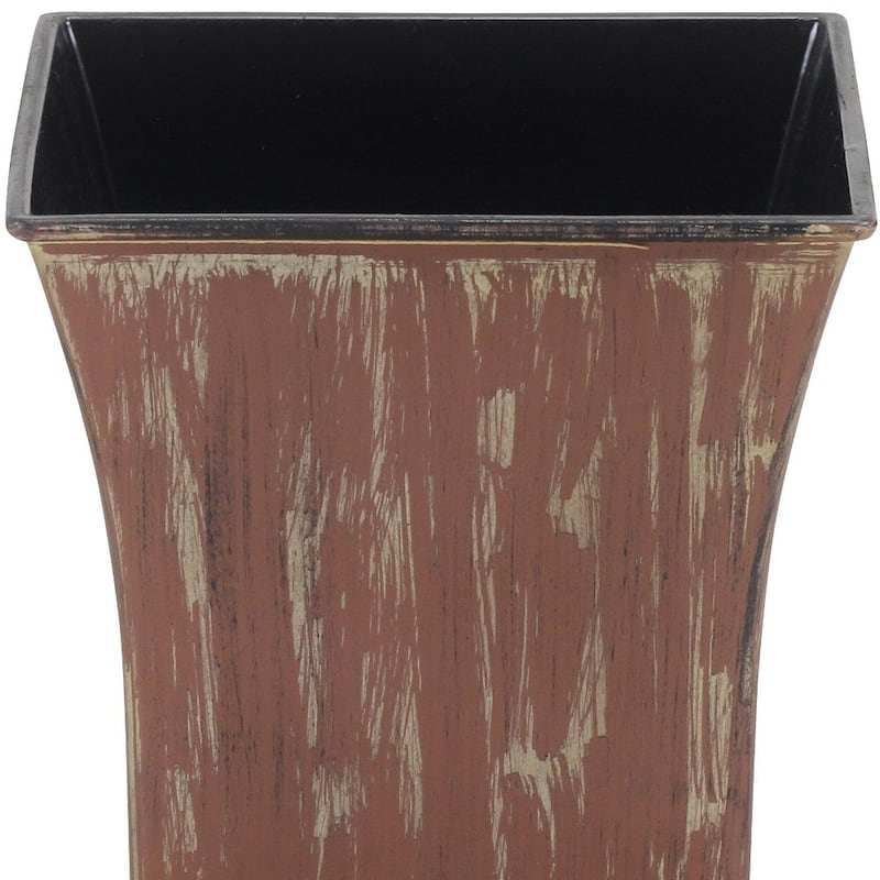 HomeRoots 7" Brown and Ivory Abstract Recycled Plastic Indoor Outdoor Square Nursery Pot