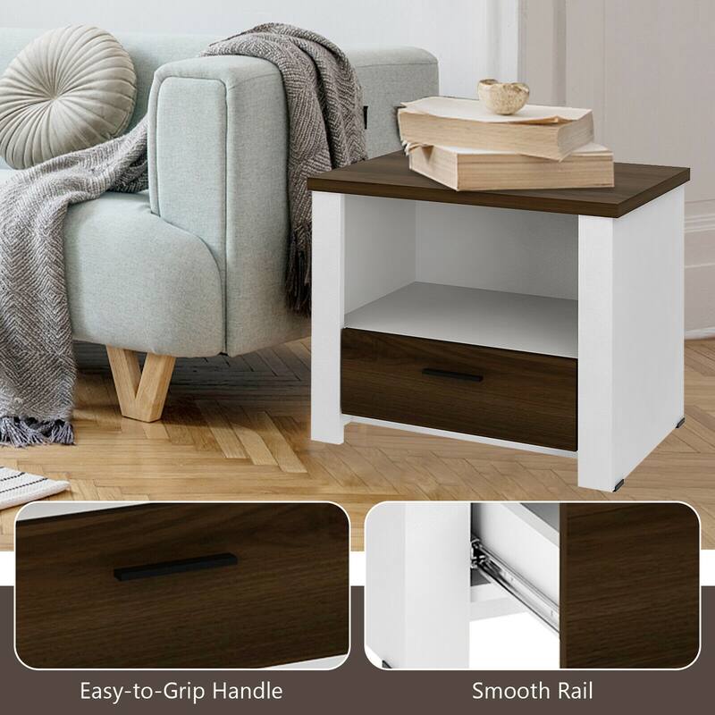 Gymax Accent Nightstand with Drawer and Open Shelf Sofa End Table