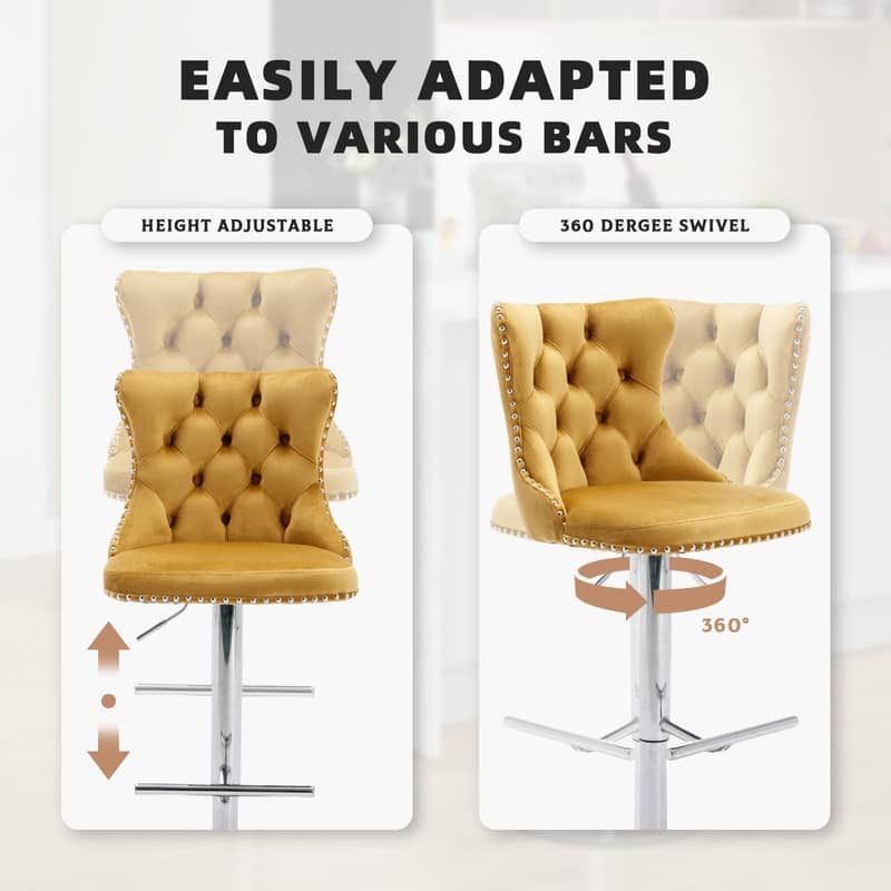 Velvet Upholstered Nailheads Tufted Swivel Bar Stools (Set of 6)