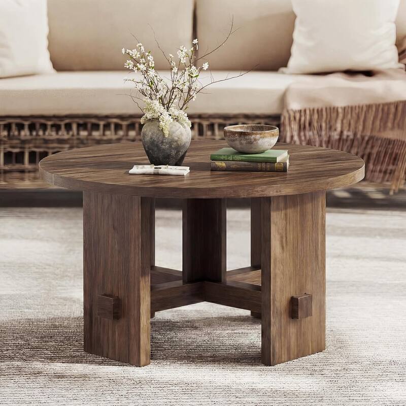 31.5-Inch Round Coffee Table with Pedestal for Living Room