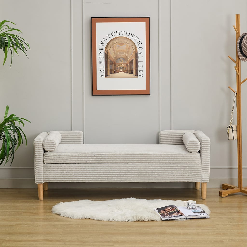65.35"Wide Corduroy Storage Soft Bench with Armrests