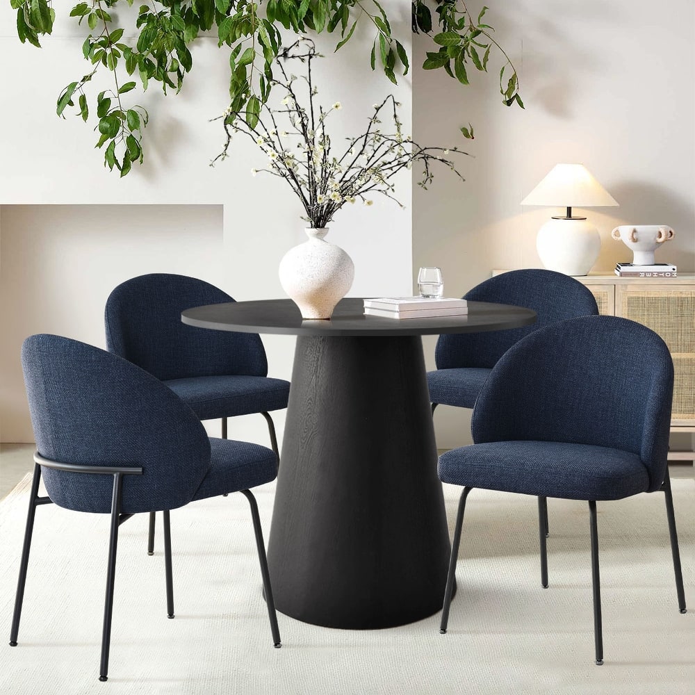 Modern Fabric Dining Chairs with Curved Back and Steel Legs, Set of 4