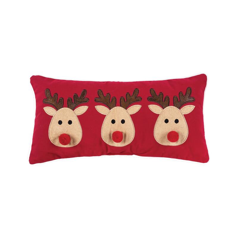 10" x 20" Reindeer Games Applique Christmas Holiday Throw Pillow