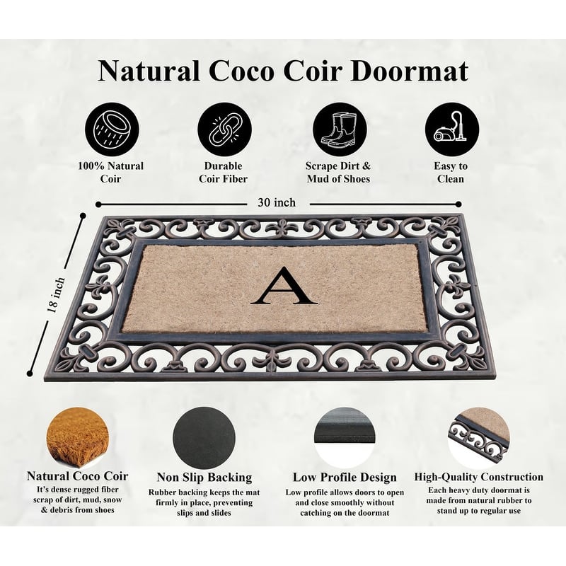 A1HC Natural Coir and Rubber Classic Paisley Border Bronze Monogrammed Doormat