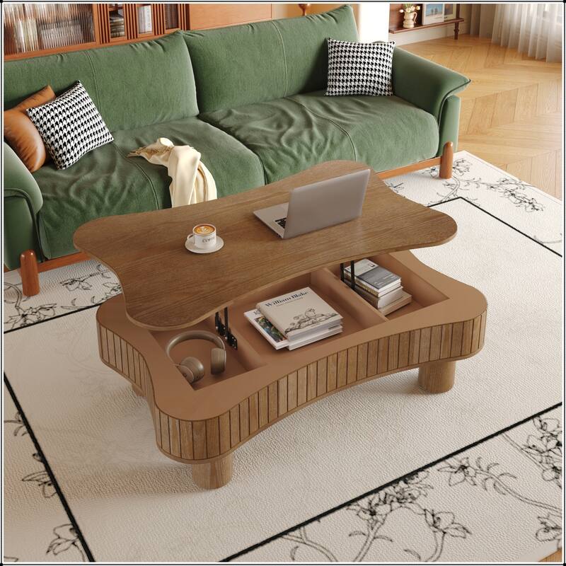 42" Lift Top Coffee Table with Fluted Panel Hidden Storage
