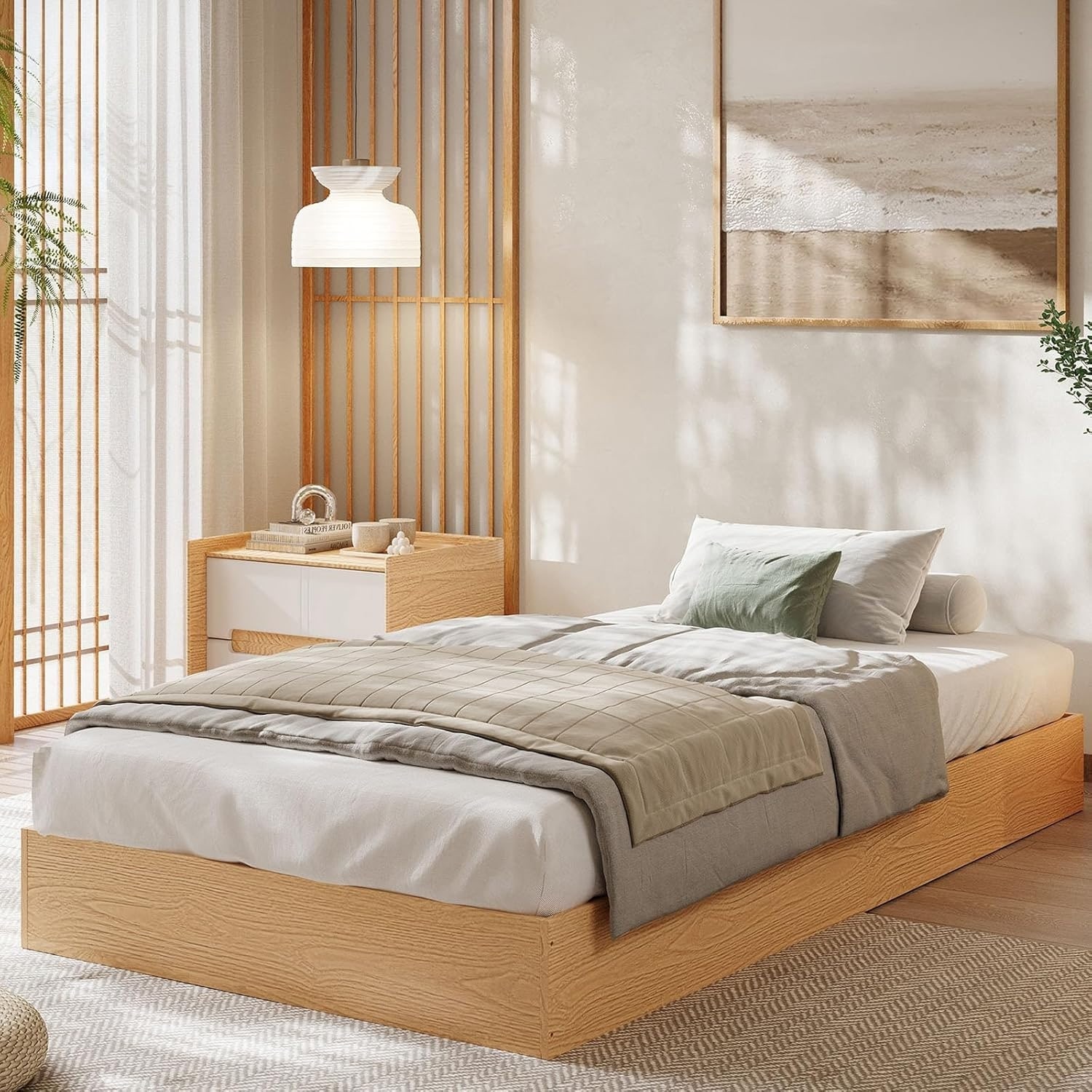 Wood Platform Bed, Floor-Standing Bed Frame, Modern Minimalist Design Bed Frame