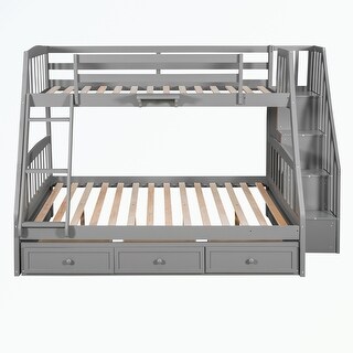 Twin Over Full Bunk Bed with Drawers，Ladder and Storage Staircase - Bed ...