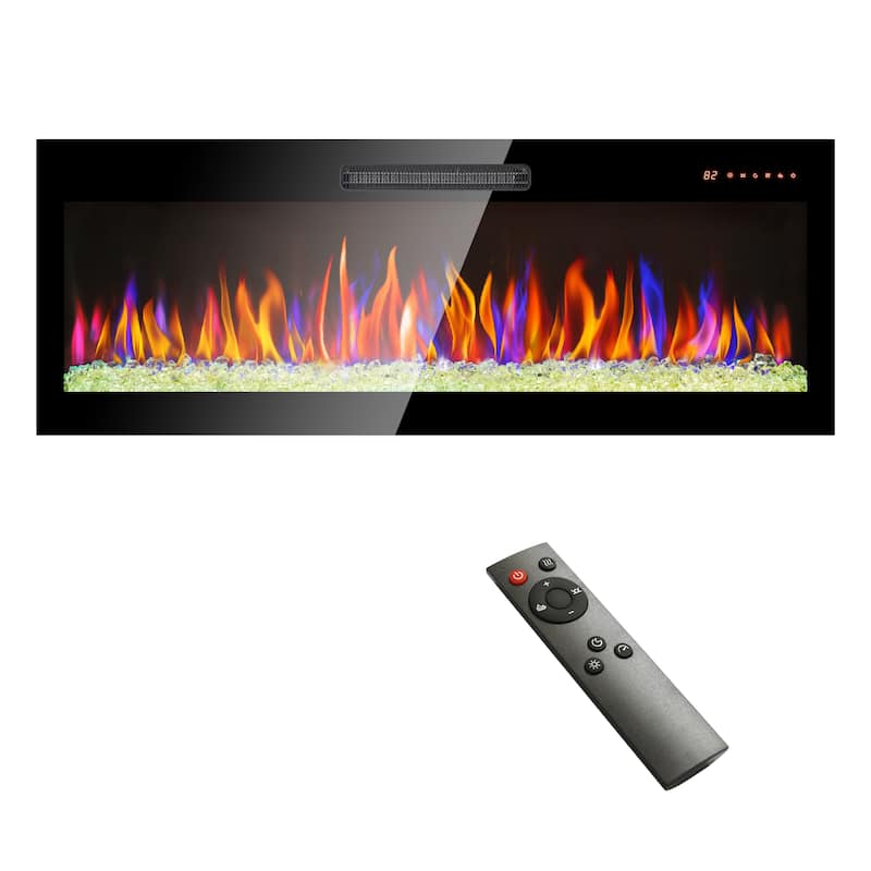 Recessed ultra thin front wall mounted electric fireplace - 50 inch/Antique Black