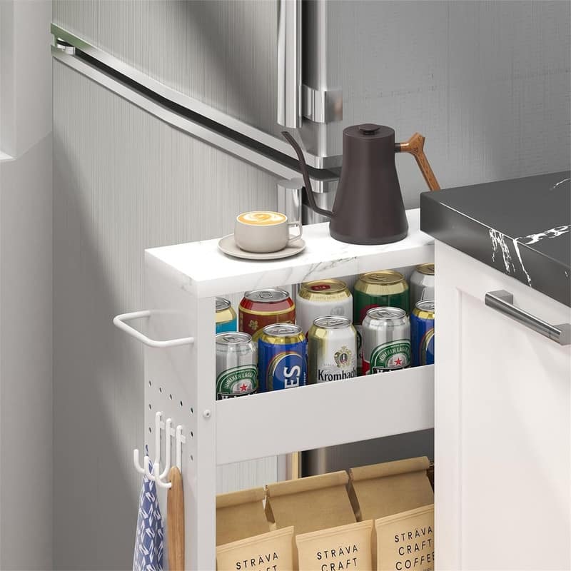 4Tier Kitchen Rolling Cart Narrow Storage Cabinet with Handle - 16.7"D x 5"W x 32"H