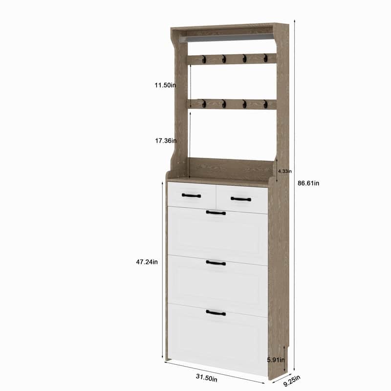 Modern Shoe Cabinet with 3 Doors 2 Drawers with Hanger