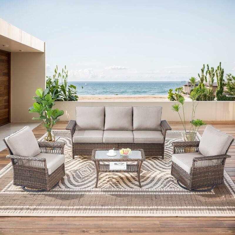 Gymojoy Patio Furniture Set with Professional Outdoor Cushions - 4-Piece included Sofa - Beige