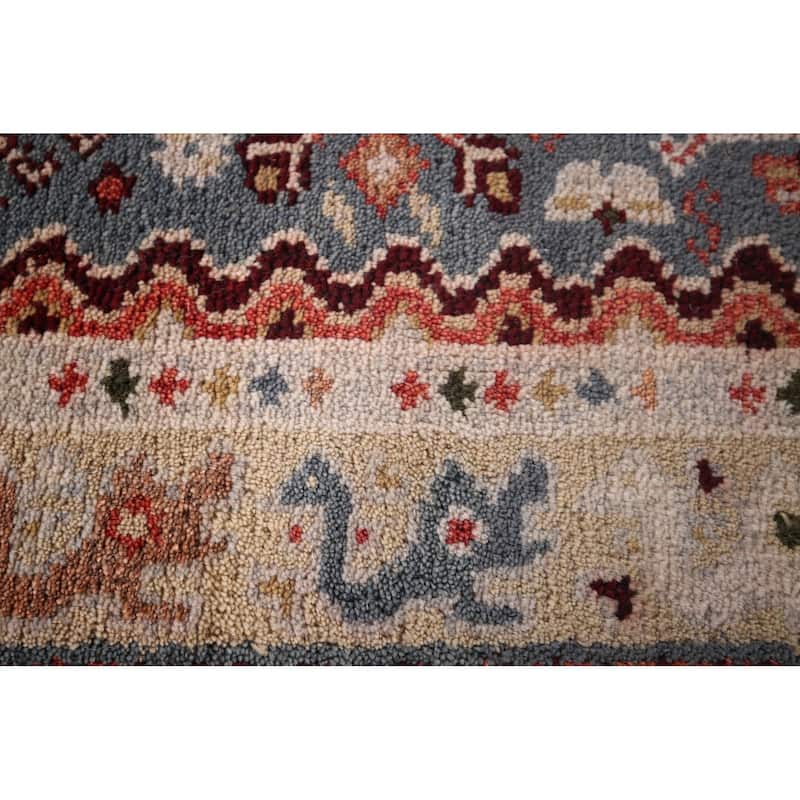Gray Geometric Kazak Indian Runner Rug Hand-Knotted Wool Carpet - 2'6"x 8'2"