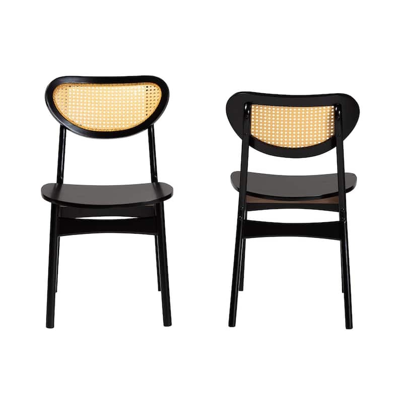Hesper Mid-Century Modern Wood and Rattan 2-Piece Dining Chair Set