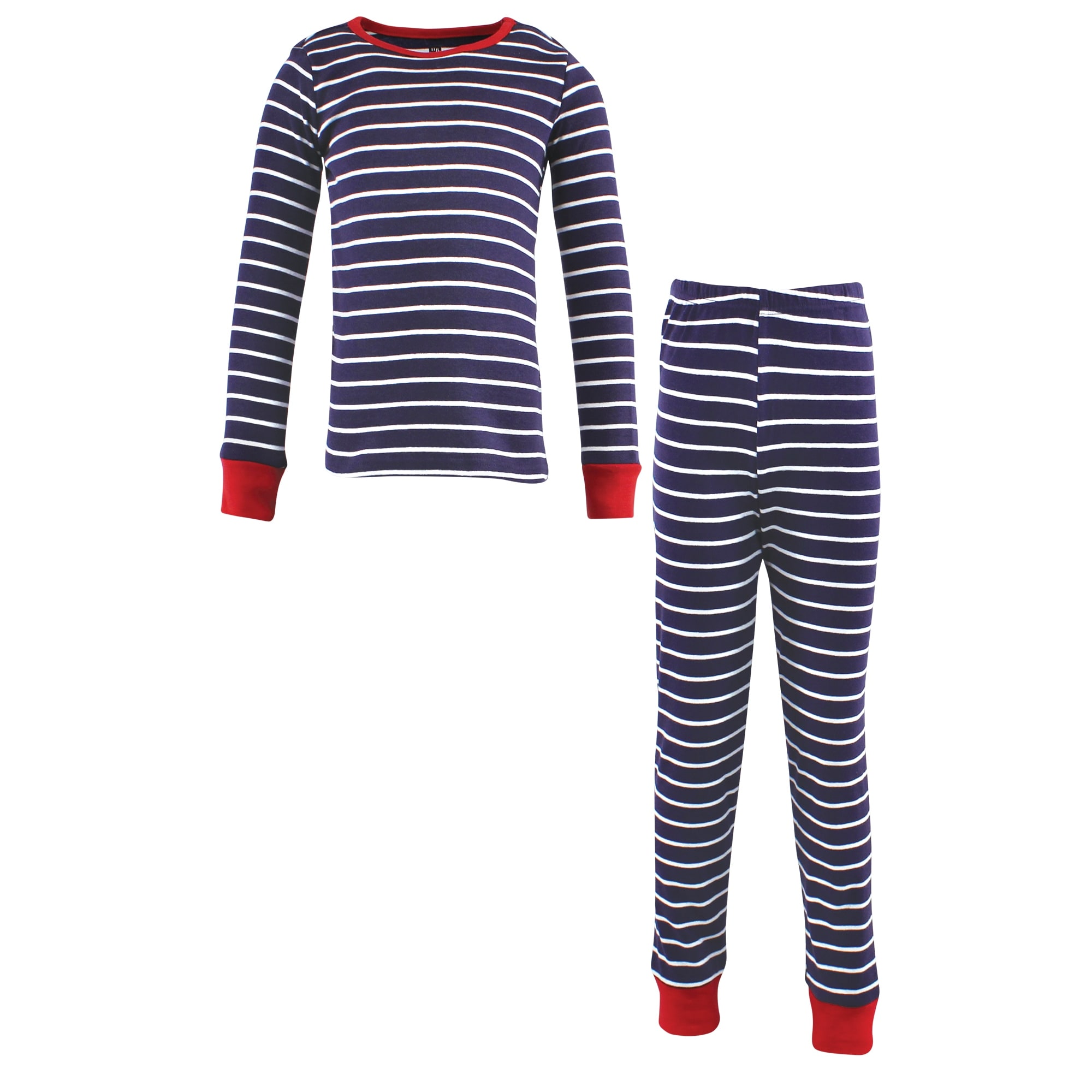 Hudson Baby Infant Cotton Pajama Set, Navy Stripe Red