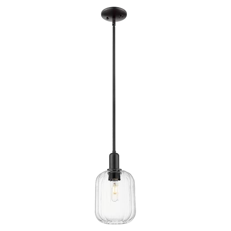 Innovations Lighting Downtown Urban - Preston - 1 Light 7" Jar Shade Stem Hung Mini Pendant - Clear Shade/Matte Black