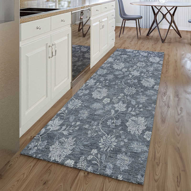 Premium Washable Super Soft Floral Borderless Mayfield Rug - Blue - 2' 3" x 7' 6" - Runner