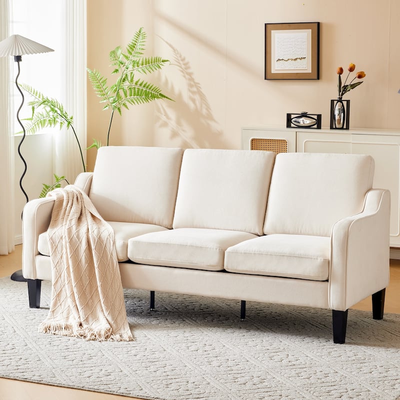 Erommy 3 Seat Sofa, 72" Sofa Couch for Living Room, Modern Fabric Couch with 4 Wood Legs, 2 Metal Support Rods for Bedroom