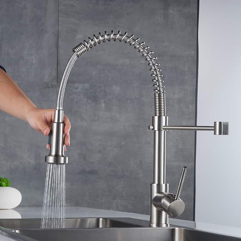 Pull Down Single Handle Kitchen Faucet with spray,stream and quick stop bottom - White1
