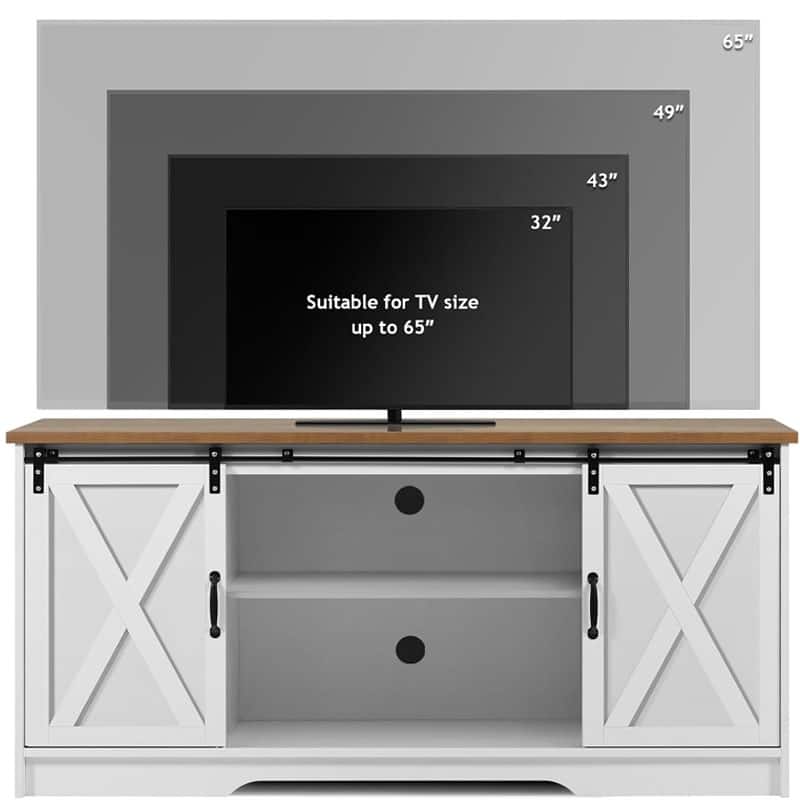Farmhouse Wood TV Stand with Sliding Barn Doors