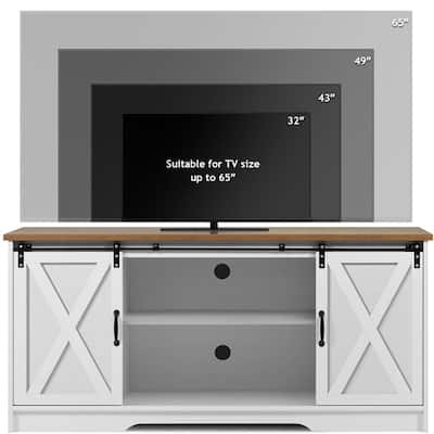Wood Media Console Table, TV Stand with Sliding Barn Doors, Entertainment Center with Adjustable Shelves