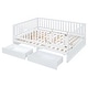 preview thumbnail 52 of 118, Wood Cribs Convertible Toddler Bed with Fence Guardrails and 2 Drawers Split into Independent Floor Bed and Daybed Slat Support