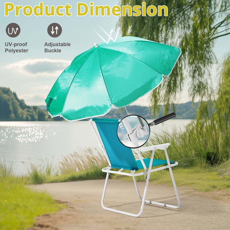 Folding Beach Chair with Umbrella for Adults, Lightweight Porable Camping Chair - 21.7 x 20.5 x 28.7 in (55 x 52 x 73 cm)