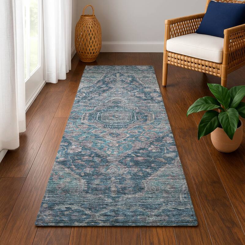 Premium Washable Super Soft Traditonal Marcus Mayfield Rug - Denim - 2'3" x 7'6"