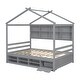 preview thumbnail 11 of 34, Elegant Full House Bed Kids Bed with Roof Frame,Bedside Storage Shelves,Ladder and Guardrail