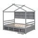 preview thumbnail 11 of 34, Modern Full House Kids Bed with Roof,Bedside Shelves,Ladder,Guardrail