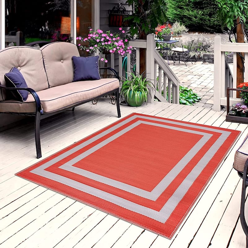 Paris Lightweight Reversible Recycled Plastic Outdoor Floor Mat/Rug - 6'x9' - Orange&White