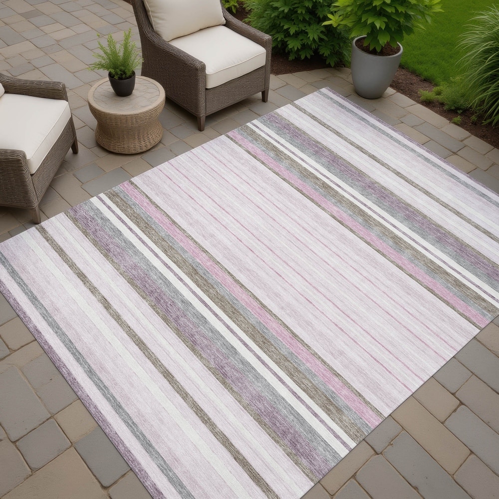 Machine Washable Indoor/ Outdoor Modern Stripes Chantille Rug